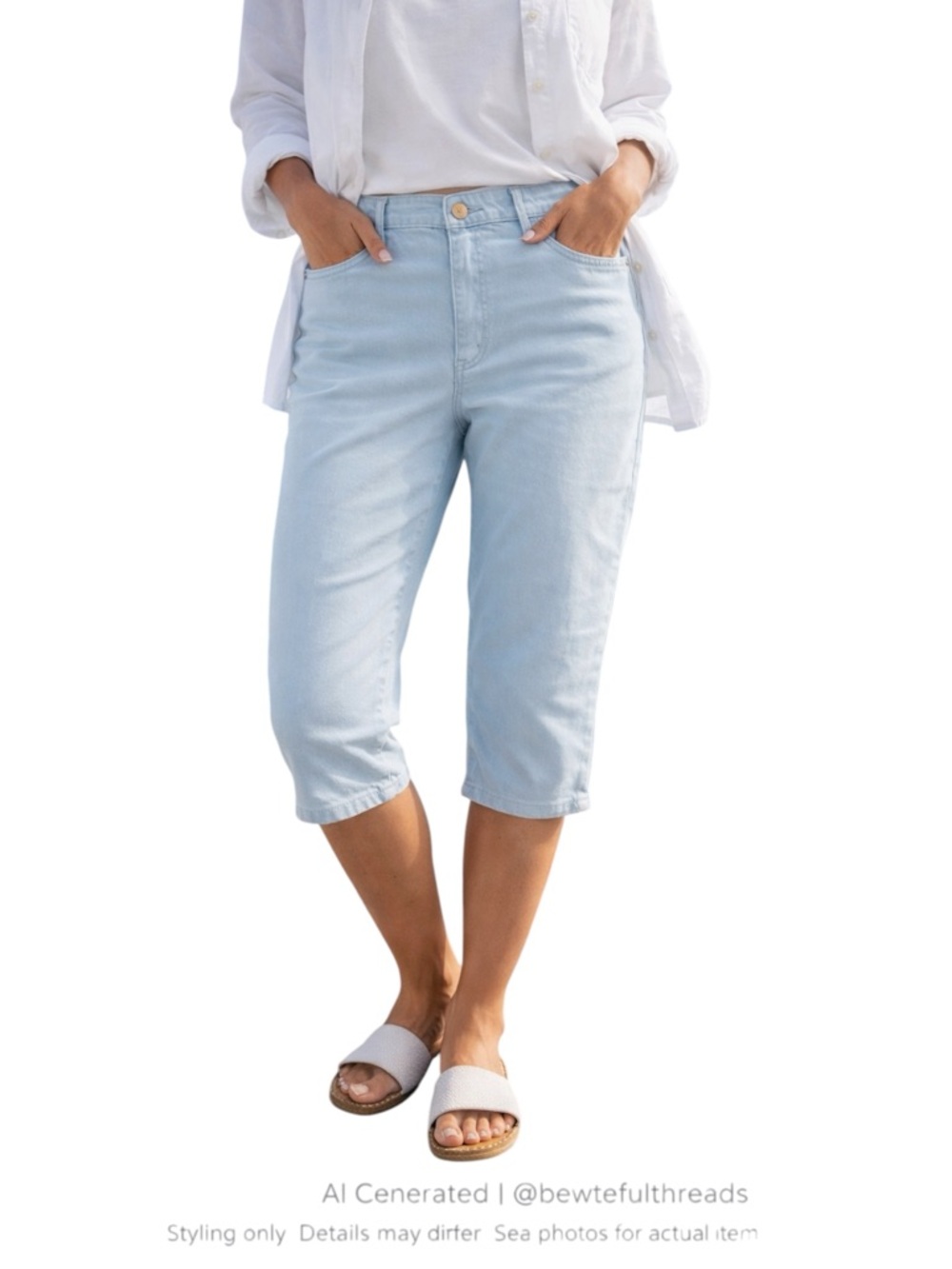 Coastal Chic Blue Capri Pants Mid Rise Stretch Summer Casual XL